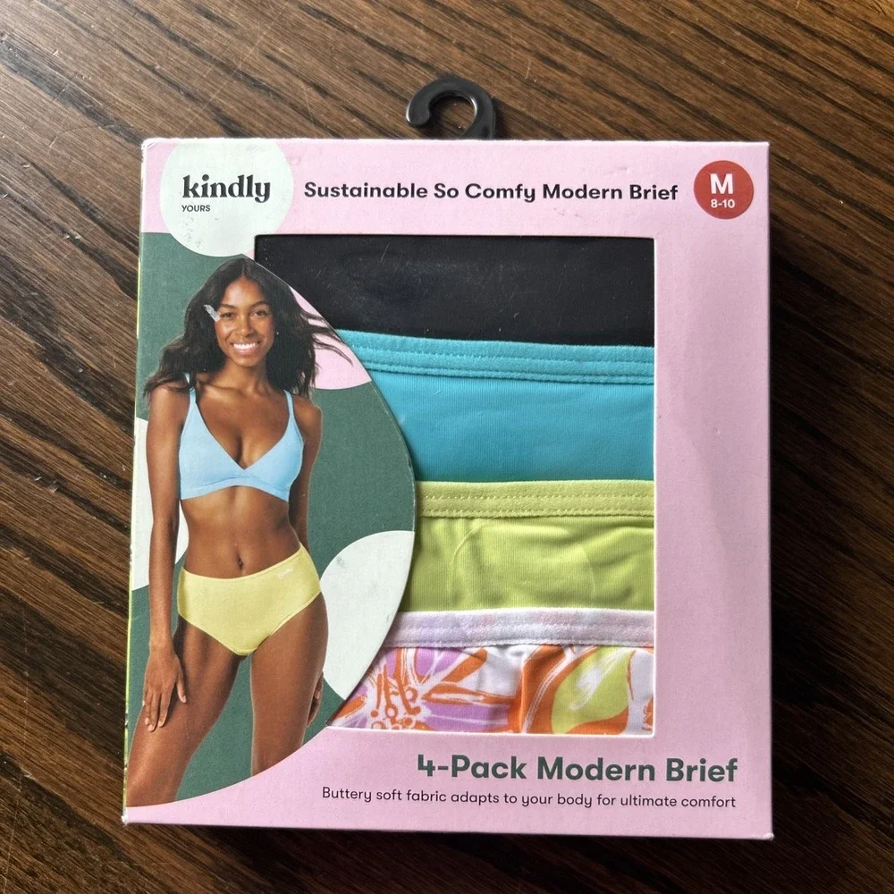 KINDLY Yours Women's Size Medium 4 Pack Modern Briefs Assorted‎ Colors Floral